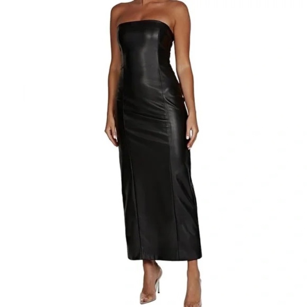 Meshki Black Faux Leather Strapless Maxi Dress